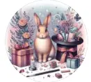 company logo, a bunny with magic hat